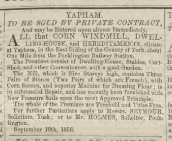 Yapham Mill sale 1856